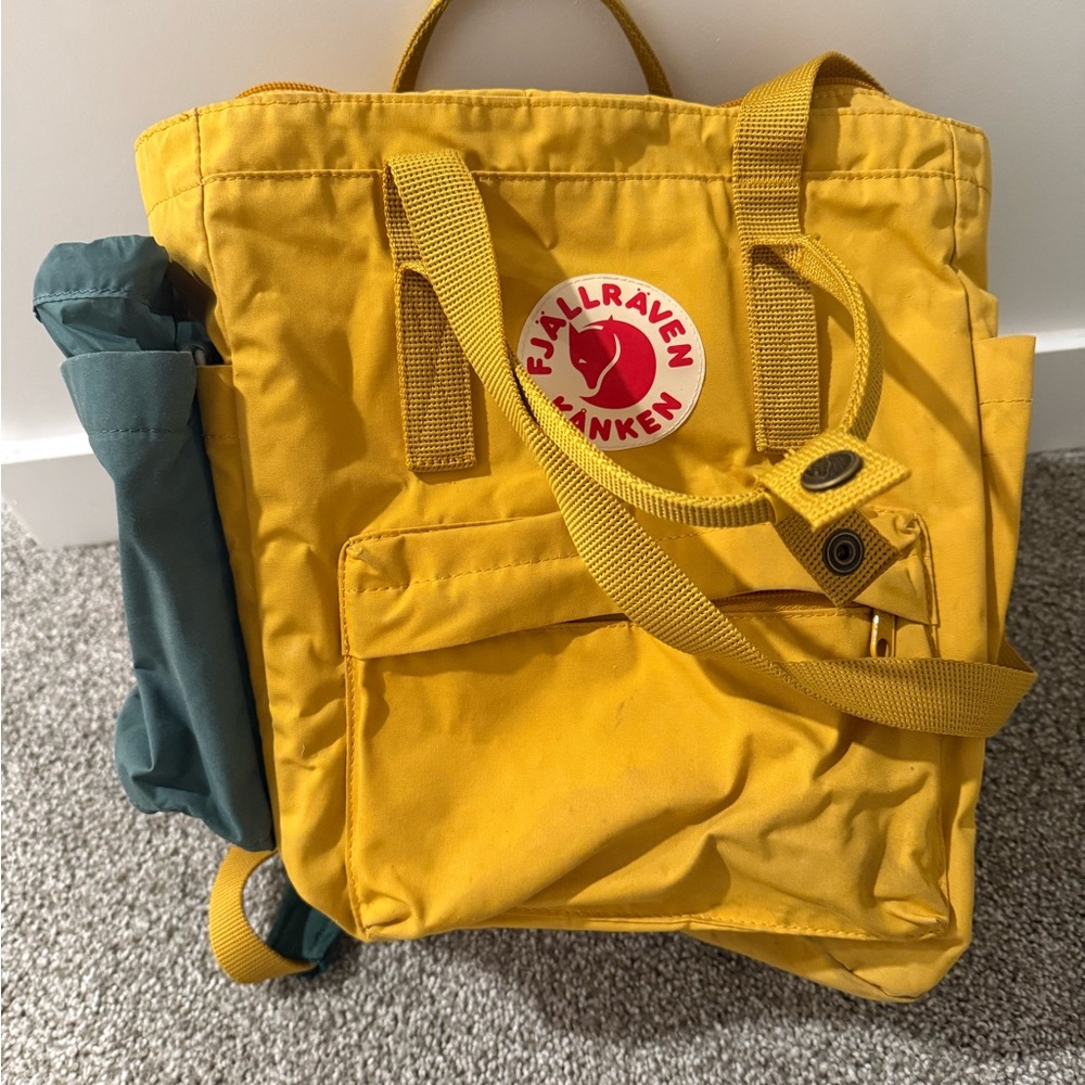 Fjällräven Kånken Yellow Backpack with extra accessories